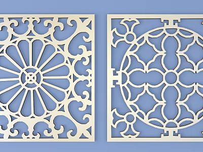 Traditional White Ornate Carved Windows With Intricate Floral And Geometric Designs 3d model