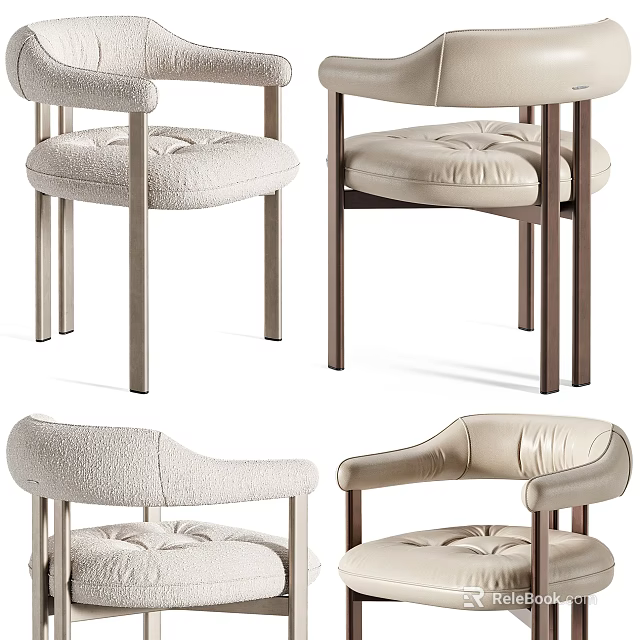 Modern Dining Chairs With Beige Upholstered Seats Armrests And Metal Legs 3d model 