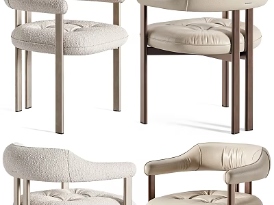 Modern Dining Chairs With Beige Upholstered Seats Armrests And Metal Legs 3d model
