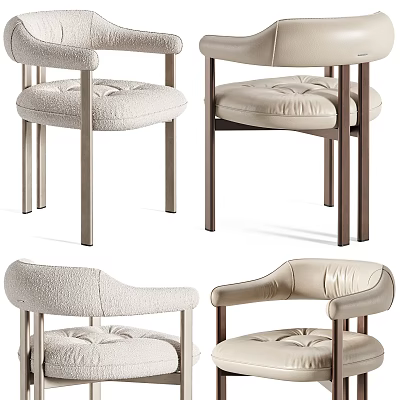 Modern Dining Chairs With Beige Upholstered Seats Armrests And Metal Legs 3d model