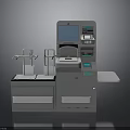 Modern Self Service Kiosk Structure With Screen Control Panel Drawers And Metal Stands
