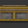 Yellow Decorative Display Cabinet with Glass Panels and Intricate Borders for Elegant Item