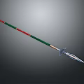 Traditional Spear Weapon With Green Red Shaft And Metal Spearhead Design