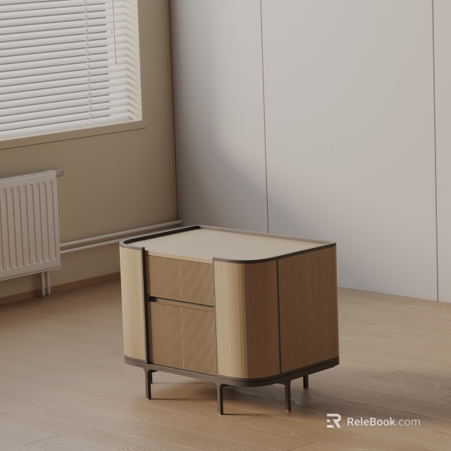 Minimalist Modern Light Wood Bedside Table With Drawers And Metal Legs 3d model 