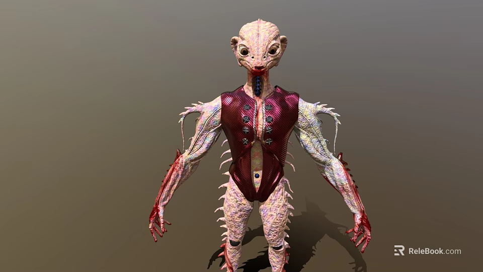Game and Movie Alien Monster Character with Large Eyes Red Torso and Spiked Limbs 3d model 