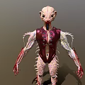 Game and Movie Alien Monster Character with Large Eyes Red Torso and Spiked Limbs