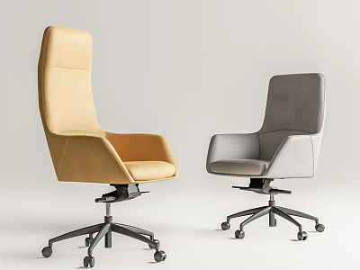 Modern Office Chair Yellow and Gray Ergonomic Padded Seat Backrest Swivel Wheels Base 3d model