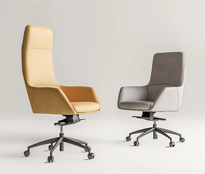 Modern Office Chair Yellow and Gray Ergonomic Padded Seat Backrest Swivel Wheels Base 3d model
