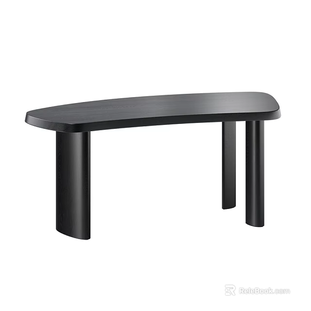 Modern Minimalist Black Office Desk With Curved Top And Cylinder Legs 3d model 