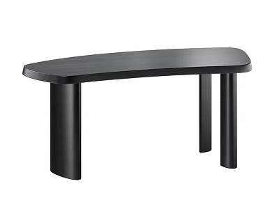 Modern Minimalist Black Office Desk With Curved Top And Cylinder Legs 3d model