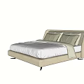 Modern Beige Upholstered Double Bed With Headboard White Sheets And Pillows 3d model
