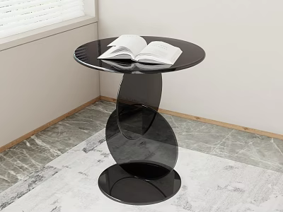 Black Round Side Table with Open Book and Unique Glossy Base on Marble Floor 3d model