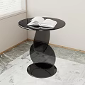 Black Round Side Table with Open Book and Unique Glossy Base on Marble Floor 3d model