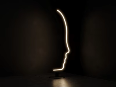 Modern Floor Lamp With Face Profile Shape Illuminated Line In Dark Background 3d model