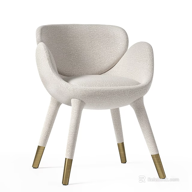 Elegant Modern Dining Chair With Light Beige Upholstered Fabric And Golden Metal Legs 3d model 