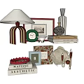 Stylish Decorative Ornament Set with Table Lamp Picture Frame Vases Clock Books and Decorative Plate