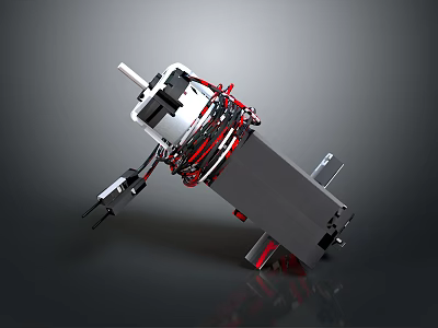 Industrial Mechanical Component with Motor Red Cables and Metal Casing Structure 3d model