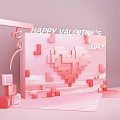 Pink Valentine's Day Decoration With Pixel Heart And Happy Valentine's Day Text