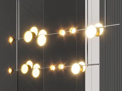 Modern Chandelier With Circular Glowing Bulbs Arranged On Metal Rods For Interior Lighting 3d model