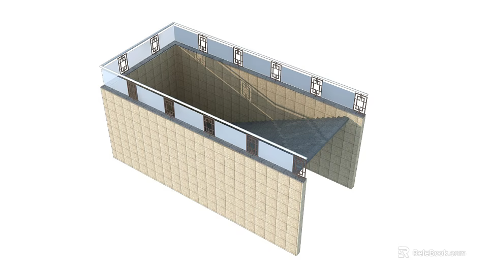 3D Rendered Wall Structure With Steps Tiled Surfaces And Metal Components 3d model 