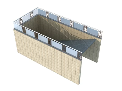 3D Rendered Wall Structure With Steps Tiled Surfaces And Metal Components 3d model