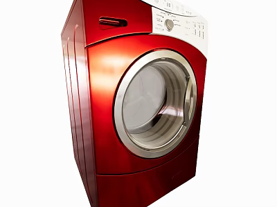 Red Front Loading Washing Machine with Modern Control Panel and Stainless Steel Door 3d model