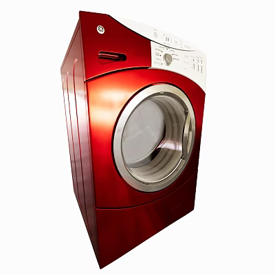 Red Front Loading Washing Machine with Modern Control Panel and Stainless Steel Door 3d model