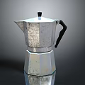 Silver Textured Moka Pot With Black Handle And Reflective Base For Home Kitchen Use 3d model