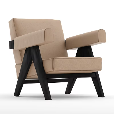 Stylish Beige Upholstered Single Sofa with Black Wooden Legs and Modern Design 3d model