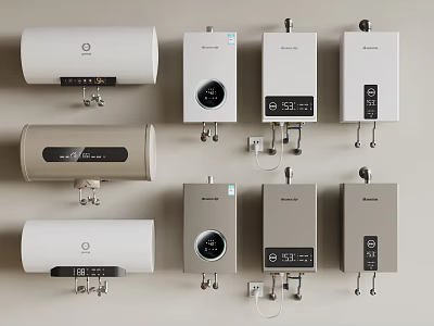 Modern Household Water Heaters With Sleek Designs Digital Displays And Multiple Models 3d model