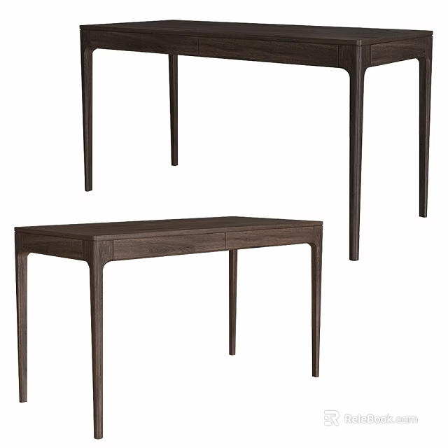 Dark Wooden Desk With Minimalist Design Single Drawer And Rectangular Tabletop 3d model 