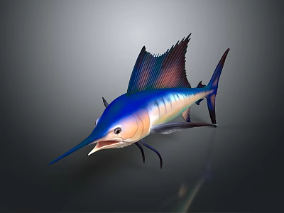 Vibrant 3D Rendered Sailfish With Long Bill And Large Colorful Sail Fin 3d model