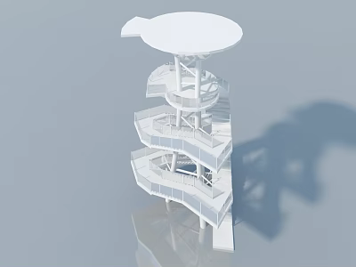 White Spiral Staircase Structure With Hinged Door At Bottom And Railings 3d model