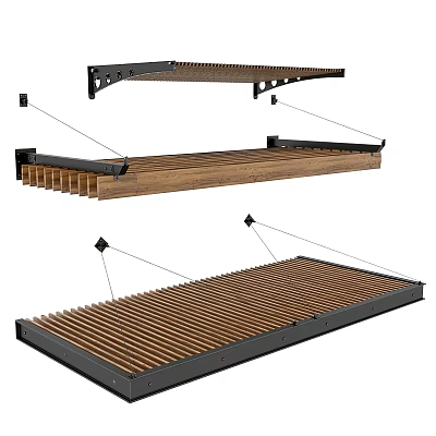 Modern Outdoor Awning With Metal Frame And Wooden Slats Structure Design 3d model