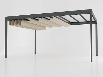 Hardware Tools Assembled Metal Frame Outdoor Structure With Transparent Roof And Rolled Shades 3d model