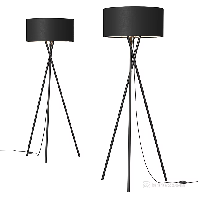 Modern Black Tripod Floor Lamps With Sleek Metal Stand And Fabric Shade 3d model 