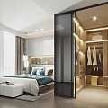 Modern Walk in Closet Interior Design With LED Lighting Hanging Rods And Storage Cabinets