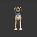 Golden Labrador Dog With Blue Collar And Tag On Black Reflective Surface