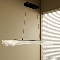 Modern White Elongated Grid Pattern Pendant Light Hanging In Room With Window And Blinds