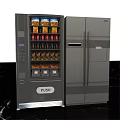 Commercial Equipment Featuring Modern Vending Machine With Push Button And Double Door Refrigerator 3d model