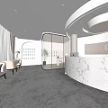 Modern Beauty Hair Salon Interior With Marble Reception Desk And Glass Partition