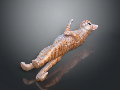 Orange Tabby Cat Lying On Back With Paws Up On Smooth Gray Surface 3d model