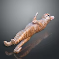 Orange Tabby Cat Lying On Back With Paws Up On Smooth Gray Surface 3d model