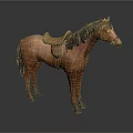 Brown Horse Figure With Leather Saddle And Dark Background
