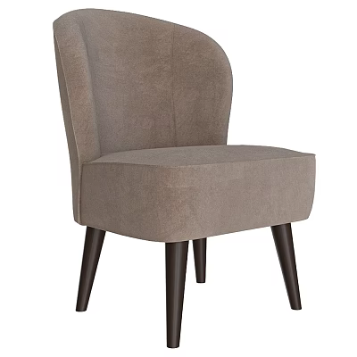 Taupe Upholstered Accent Chair With Curved Backrest And Dark Wooden Legs Design 3d model