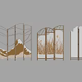 Modern Decorative Room Screens With Metal Frames And Artistic Natural Patterns 3d model