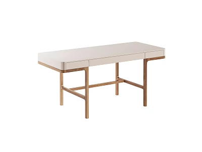 Modern Light Colored Desk With Gold Metal Legs And Minimalist Design Drawers 3d model