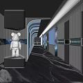 Modern Luxury KTV Corridor Design With Neon Lights Glossy Reflective Floor And Art Sculpture