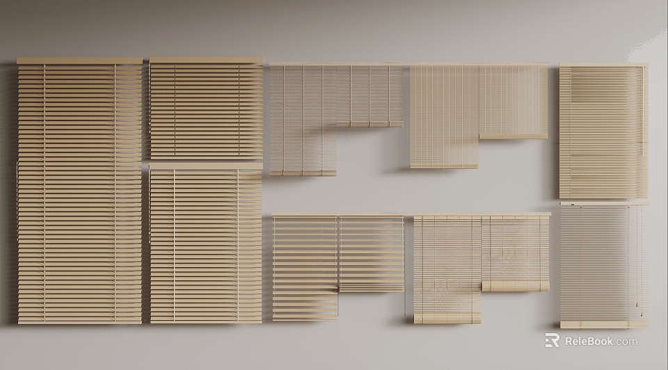 Various Wooden Window Blinds Design Styles For Modern Home Interior Decor 3d model 