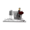 Wine Bottle and Champagne Glasses in Ice Bucket with Roses on Stylish Tray